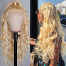 613 Blonde Lace Front Wig Human Hair 13x4 18" Brazilian Body Wave Lace Frontal Wig Pre Plucked with Baby Hair 150% Density Light Blonde Human Hair Wigs for Black Women Bleached Knots A8 Store