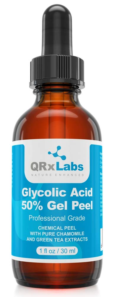 Glycolic Acid 50% Gel Peel with Chamomile and Green Tea Extracts - Professional Grade Chemical Face Peel for Acne Scars, Collagen Boost, Wrinkles, Fine Lines - Alpha Hydroxy Acid - 1 Bottle of 1 fl oz QRxLabs