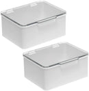 mDesign Plastic Stackable Bathroom Vanity Countertop Storage Cosmetic Organizer Box with Hinged Lid for Makeup, Beauty, Hair, Nail Supplies - 2 Pack - Light Gray/Clear mDesign Store