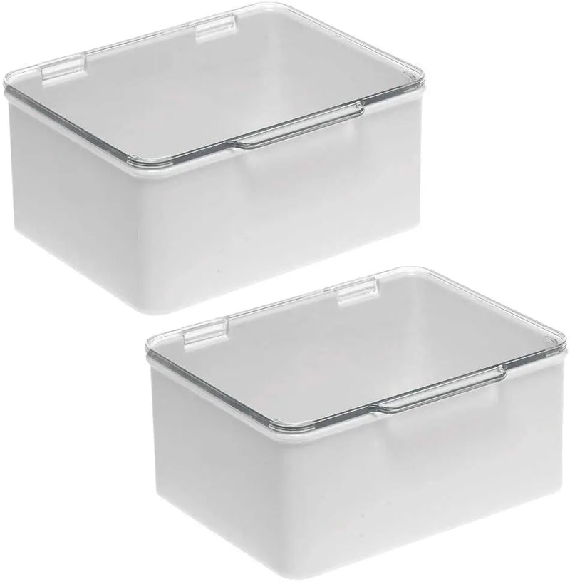 mDesign Plastic Stackable Bathroom Vanity Countertop Storage Cosmetic Organizer Box with Hinged Lid for Makeup, Beauty, Hair, Nail Supplies - 2 Pack - Light Gray/Clear mDesign Store