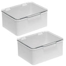 mDesign Plastic Stackable Square Storage Bin, Drawer Organizer w/Secure Lid, Container Box for Organizing Hair Brushes, Combs, Sprays, Nail Supplies, Makeup, Cosmetics, Blender, 2 Pack, Lt Gray/Clear mDesign