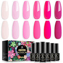 MEFA Gel Nail Polish Pink Set, 6 Colors Valentine's Day Light/Hot Pink Cherry Blossom Strawberry Tones Soak Off Long Lasting Romantic Starter Kit Nail Art DIY Design Salon Manicure Gift for Women Girls Beginners MEFA