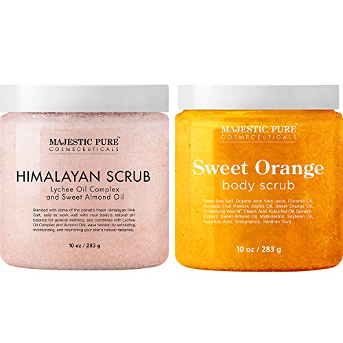 Majestic Pure Himalayan Salt Scrub and Orange Scrub Bundle – Exfoliating and Moisturizing Body scrub Combo MAJESTIC PURE