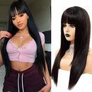 Brazilian Virgin Straight Hair Human Hair Wigs with Bangs None Lace Front Wigs Human Hair 150% Density Machine Made Wigs For Black Women Natural Black Wigs with Bangs YISEA
