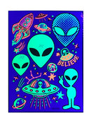 Temporary Tattoos – 1 Sheet Alien UFO Design Body Art Blacklight Reactive Light Festival Accessories Glow in the Dark Party Supplies | 7.2” x 5.2” Temp Tattoos Great for EDM EDC Party Rave Parties d'IRIS studio