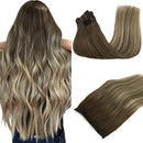 GOO GOO 120g Hair Extensions Clip in Human Hair Walnut Brown to Ash Brown and Bleach Blonde Remy Human Hair Extensions Clip in Natural Hair Straight 7pcs 22 Inch GOO GOO