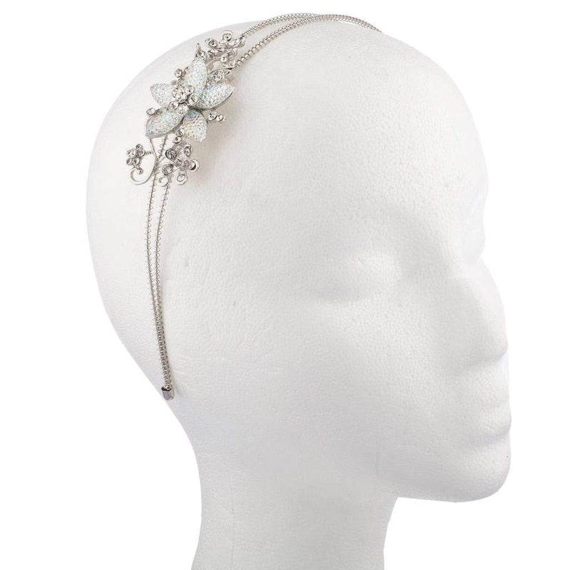 LUX ACCESSORIES Silvertone Glitter Flower Crystal Rhinestone Coil Headband LUX ACCESSORIES