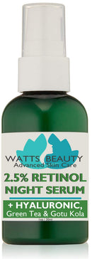 Watts Beauty 2.5% Retinol Serum Enhanced with 50% Hyaluronic Acid - Anti Aging Retinol for Fine Lines, Wrinkles, Blemishes, Large Pores & More - No Parabens, No Animal Testing or Ingredients (1oz) Watts Beauty