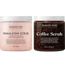Majestic Pure Himalayan Body Scrub and Coffee Scrub Bundle – Exfoliating Salt Scrub and Cellulite Scrub Combo MAJESTIC PURE