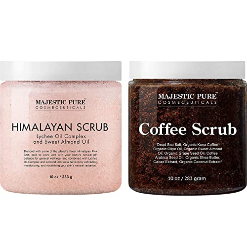Majestic Pure Himalayan Body Scrub and Coffee Scrub Bundle – Exfoliating Salt Scrub and Cellulite Scrub Combo MAJESTIC PURE