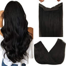 GOO GOO Hair Extensions Human Hair Extensions Natural Black 16 Inch 80g Hairpiece Remy Hair Extensions Natural Straight Wire Hair Extensions with Transparent Line Invisible GOO GOO