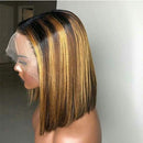 Highlight 4-27 Short Bob Lace Front Wigs Human Hair Pre Plucked 13x6 Deep Middle Part 150% Density Brazilian Remy Hair Wigs With Baby Hair Natural Hairline Bleached Knots (12inch) RULINDA
