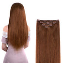 18" Hair Extensions Clip in Human Hair for Women - Silky Straight Remy Real Clip on Extensions Medium Auburn 60grams 4pieces