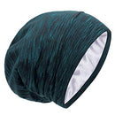 Satin Lined Hair Cover Sleep Cap - Adjustable Stay on No Fading Slouchy Skull Night Sleeping Beanie for Frizzy Natural Curly Hair Protection - Heather Lake Blue GB Selected