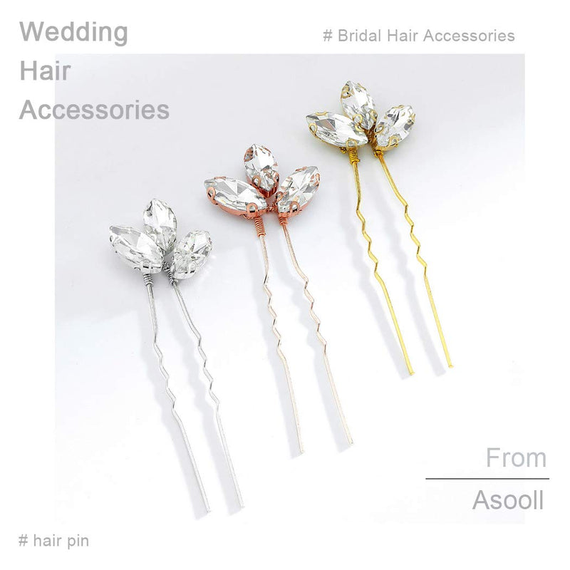 Asooll Bride Wedding Hair Pin Flower Bridal Head Clip Rhinestone Crystal Headpiece for Women and Girls(5pcs)(Gold) Asooll