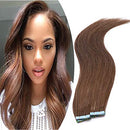 Benehair Human Hair Tape in Remy Hair Extensions Light Brown 12 inch Highlighted Seamless Invisible Skin Weft Tape ins Long Straight Hair 20pcs 50g Double Sided Tapes