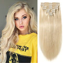 S-noilite Clip in Human Hair Extensions 100% Real Remy Thick True Double Weft Full Head 8 Pieces 18 Clips Straight Silky (14 Inch - 120g,Platinum Blonde (
