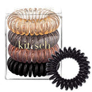 Kitsch Spiral Hair Ties, Coil Hair Ties, Phone Cord Hair Ties, Hair Coils - 4 Pcs, Brunette Kitsch
