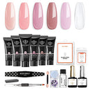 Modelones Poly Nail Gel Kit- 6 Colors Enhancement Nail Extension Gel Kit with Slip Solution Trial Professional Technician All-in-One French Kit modelones