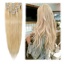 Benehair Clip in Hair Extensions Bleach Blonde 10 inch Remy Human Hair Skin Weft Clip ins Full Head 8pcs 18 Clips Soft Straight Hair for Women Party 8-24 inch Highlighted Ombre 50g
