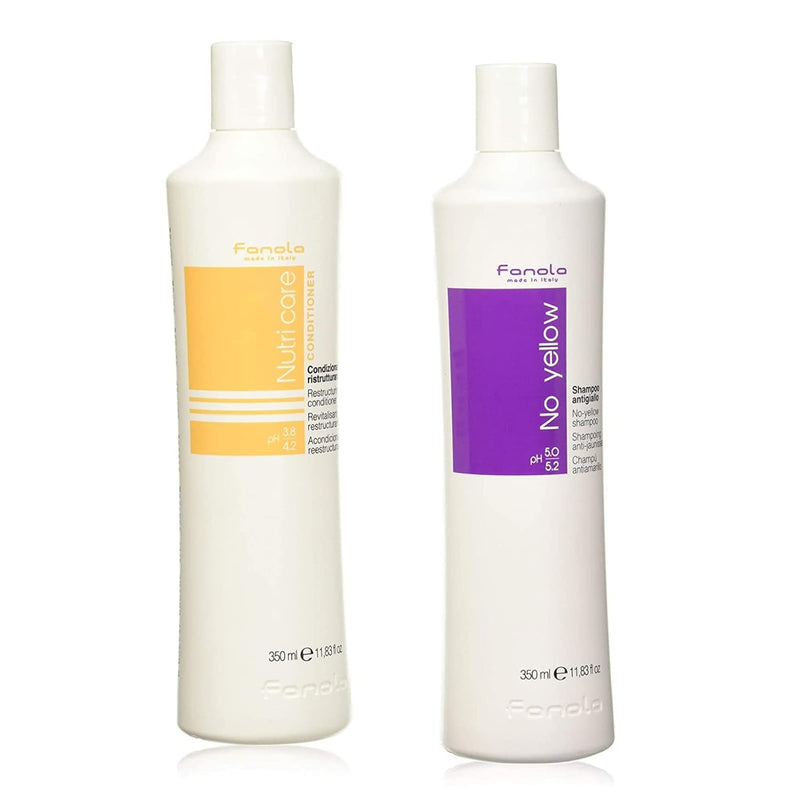 Fanola No Yellow Shampoo & Nutri Care Restructuring Conditioner 33.8 oz / 2pk - Anti Brass Depositing Purple Shampoo Toner for Blonde Hair,Damaged Hair Infinity Warehouse