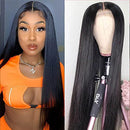 Straight Lace Front Wigs Human Hair 180% Density 4x4 Lace Closure Wig Brazilian Remy Hair Bone Straight lace Front Wigs for Black Women Knots Bleached Pre Plucked Natural Black Color 22 Inch Domiso