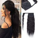 22 Inches Wrap Around Human Hair Ponytail Extensions 100% Remy Human Hair Long Corn Wave Curly With Comb Clip in One Piece Pony Tail Extensions For Girl Lady Women