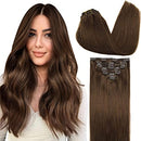 GOO GOO Human Hair Extensions Clip in Chocolate Brown 120g 7pcs 14 Inch Remy Clip Hair Extensions Straight Skin Weft Real Natural Hair GOO GOO Store