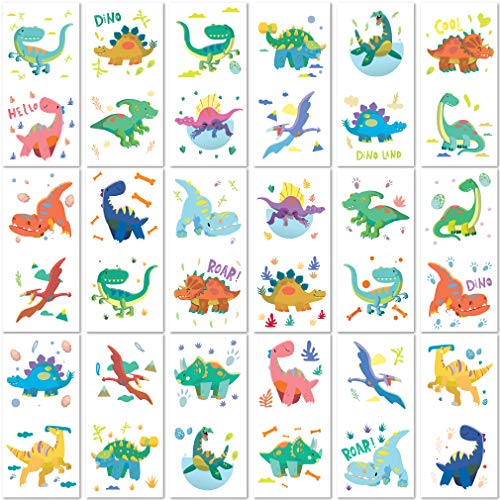 PapaKit Party Dinosaurs 36 Temporary Fake Tattoo Set, 18 Individually Wrapped Sheets | Kids Girls & Boys Birthday Party Favor Gift Reward, Non-Toxic Food Grade Ingredients Safe Removable PapaKit