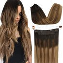GOO GOO Human Hair Extensions Halo Hair 80g Ombre Brown to Dirty Blonde 18 Inch Real Flip Hair Extensions with Invisible Fish Line Layered Hidden Crown Hair Extensions for Women Hairpiece GOO GOO Store