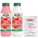 Garnier Fructis Plumping Treat Shampoo and Conditioner, 98 Percent Naturally Derived Ingredients, Watermelon, Plump Flat Hair, 11.8 oz ea, w/ Micellar Sample (Packaging May Vary) Garnier