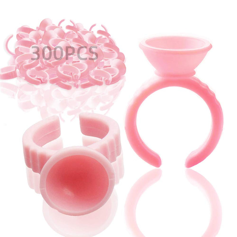 WINMIU 300PCS Disposable Tattoo Lash Glue Rings for Eyelash Extensions, Nail Art Plastic Glue Supplies Rings Cups Holder, Finger Hand Beauty Tools, Pigment Nail Eyelash Glue Ring Holders (Pink) WINMIU