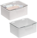 mDesign Plastic Stackable Bathroom Vanity Countertop Storage Cosmetic Organizer Box with Hinged Lid for Makeup, Beauty, Hair, Nail Supplies - 2 Pack - Light Gray/Clear mDesign Store