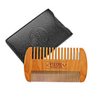 Wooden Beard Comb & Case, Dual Action Fine & Coarse Teeth, Perfect for use with Balms and Oils, Top Pocket Comb for Beards & Mustaches by Viking Revolution Viking Revolution