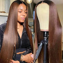 Maycaur 13X4 Inch Long Straight Brown Lace Front Wigs for Fashion Women Black Brown Ombre Color Synthetic Lace Front Wigs with Natural Baby Hair 24 Inch Maycaur