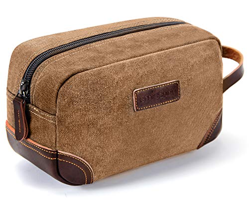 emissary Men's Toiletry Bag Leather and Canvas Travel Toiletry Bag Dopp Kit for Men Shaving Bag for Travel Accessories (Brown) emissary