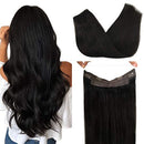 GOO GOO Human Hair Extensions Wire Hair, 95g 18 Inch Natural Black Remy Human Hair Extensions Secret Fish Line Layered Hairpiece Stiraight Wire Hair Extensions for Women GOO GOO
