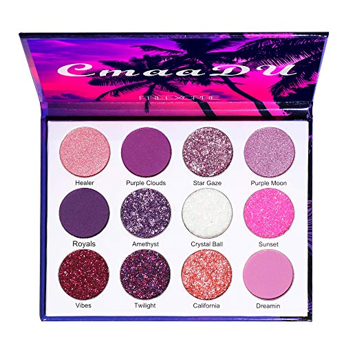 12 Colors Glitter Purple Pink Cheap Eyeshadow Makeup Palette Pallets,Bright High Pigmented Metallic Shimmer Rainbow Colorful Pressed Glitter Eyeshadow Eye Glitter Makeup Palette Pallets Set for Girls BINGBRUSH