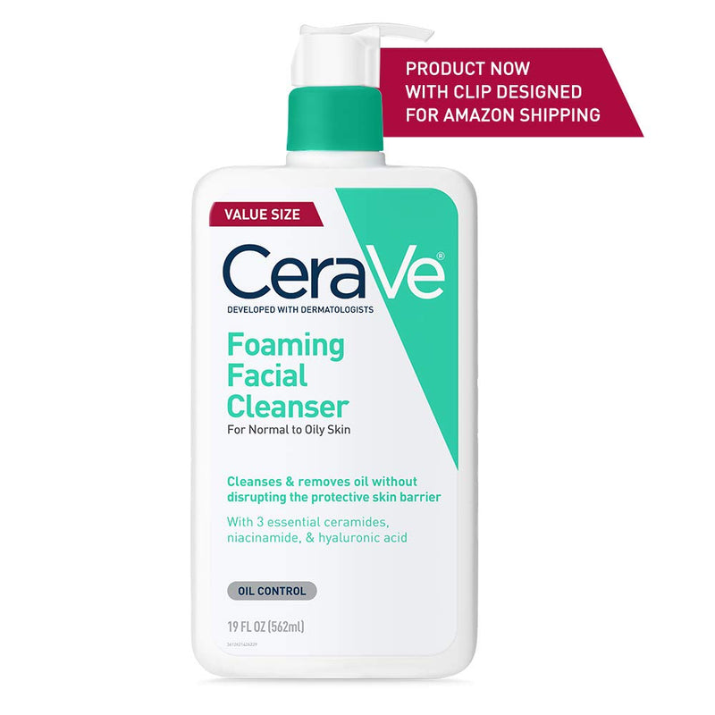 CeraVe Foaming Facial Cleanser | Makeup Remover and Daily Face Wash for Oily Skin | Paraben & Fragrance Free | 19 Fl Oz CeraVe