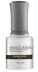 LeChat - Perfect Match Gel Polish - Crown Royal - Dark Golden Brown with Frost Finish and Fine Gold Glitter - (0.5 Ounce) - Easy Application - Soak Off Formula LeChat