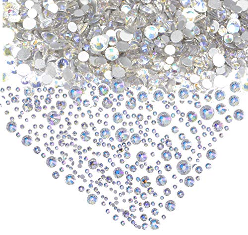 AD Beads 1440 Pieces Mixed Size No Hotfix Glue on Quality Glass Flatback Rhinestones Round Crystal Gems ( 33 Paradise Shine ) AD Beads