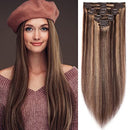 S-noilite Clip in Human Hair Extensions Balayage 100% Real Remy Thick True Double Weft Full Head 8 Pieces 18 Clips Straight Silky (12Inch - 115g,Medium Brown/Dark Blonde (