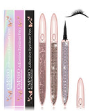 Eyelash Glue Pen Latex-Free Lash Glue Liner Self-Adhesive Eyeliner Pen 2 in 1 Eye Liner Pen lash Glue Pen Strong Hold Waterproof Eyelash Glue for False Lashes 3 PCS(Black) CMNRO