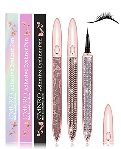 Eyelash Glue Pen Latex-Free Lash Glue Liner Self-Adhesive Eyeliner Pen 2 in 1 Eye Liner Pen lash Glue Pen Strong Hold Waterproof Eyelash Glue for False Lashes 3 PCS(Black) CMNRO