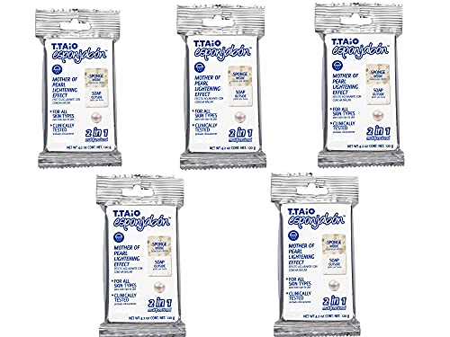 T.Taio Esponjabon Mother of Pearl Soap Sponge - Cleansing Shower Scrubber - Cleaning Bath Wash Scrub - Oil Removal - Massage & Lather Foot, Elbow, & Face - Bathroom Accessories - Fresh Scent (5-pack) T.TAIO