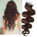 Wavy Tape in Hair Extensions 100% Human Hair Body Wave 18 inch Medium Brown Long Soft Remy Hair Skin Weft Seamless Invisible Double Side Tape 20pcs/50g