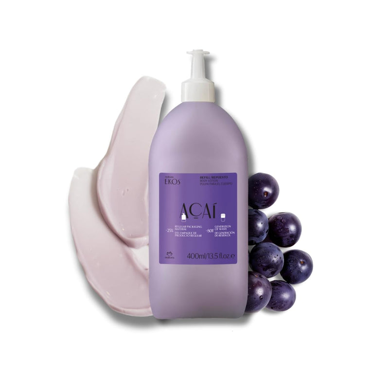 natura - Ekos Açaí Revitalizing Body Lotion Refill - Vegan Skin Care - 24 Hours of Soft Skin - Improves Skin Elasticity - Acai Oil - Brazilian Beauty Secrets - Body Care - 13.5 fl oz (400ml) Infinity Warehouse