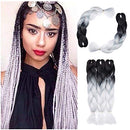 Ombre Jumbo Braiding Hair 24 inch Jumbo Braid Hair Extensions Jumbo Box Braids Crochet Hair Long for Women Kids DIY High Temperature Synthetic Fiber 2 Tones Black+ White 5 Bundles Benehair