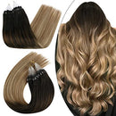 Ugeat Micro Loop Human Hair Extensions Silicone Micro Rings 20Inch Micro Links Human Hair Balayage Brown