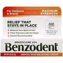 Benzodent Dental Pain Relieving Cream for Dentures and Braces, 0.25 Ounce Tube Benzodent